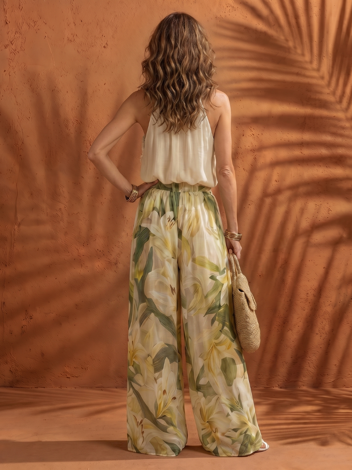 Solange | Halter Neck Blouse Floral Wide Leg Set