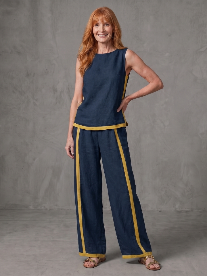 Inara | Sleeveless Top Wide Leg Contrast Pants Set