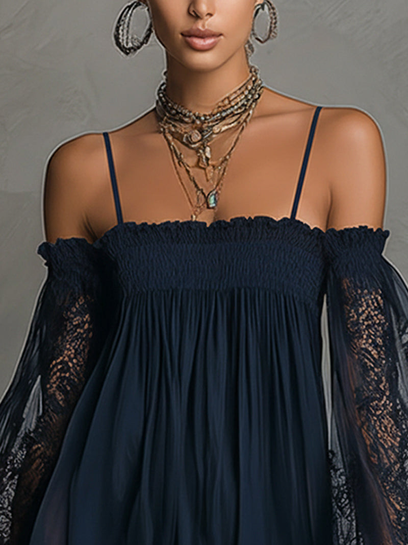 Noemi™ | Navy Lace Chiffon Mini Dress