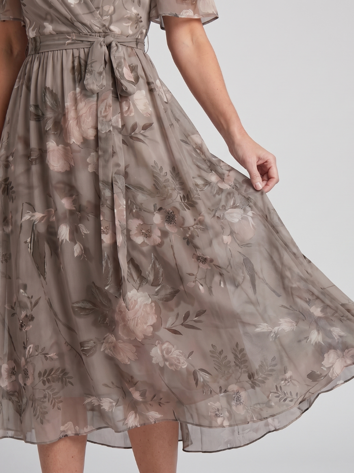 Mirabel | Flutter Sleeve Gathered Waist Floral Print Midi Dress