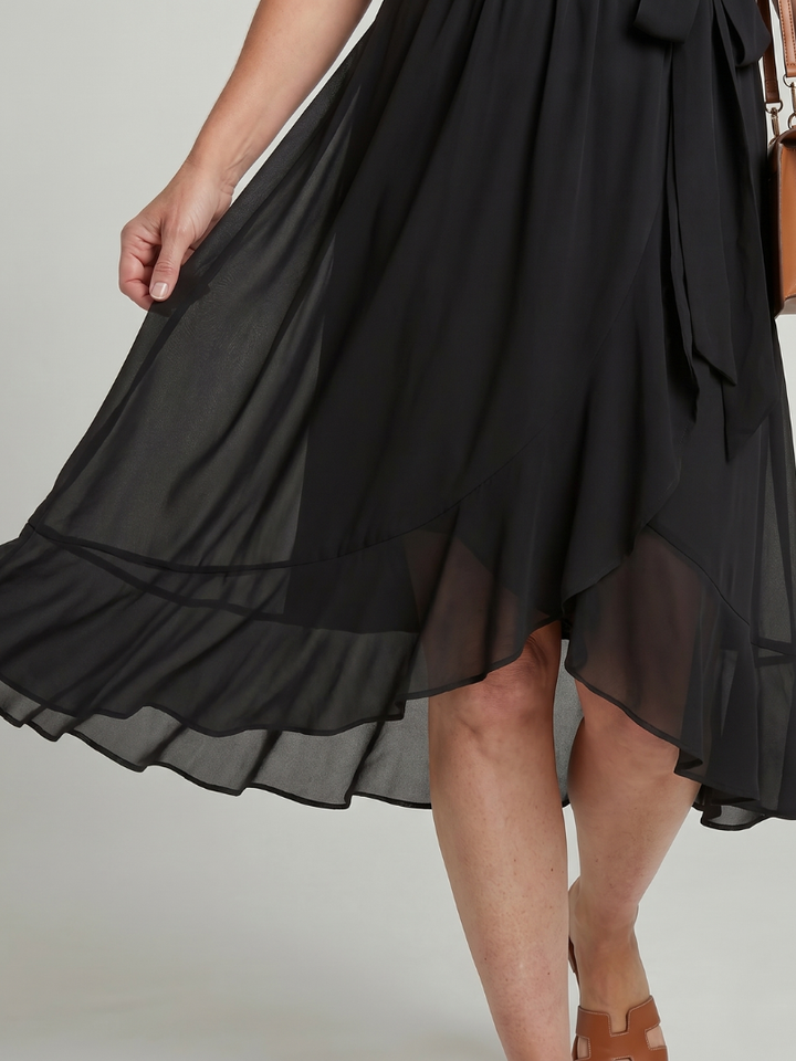 Keziah | Short Sleeve Wrap Soft Flowing Hem Midi Dress