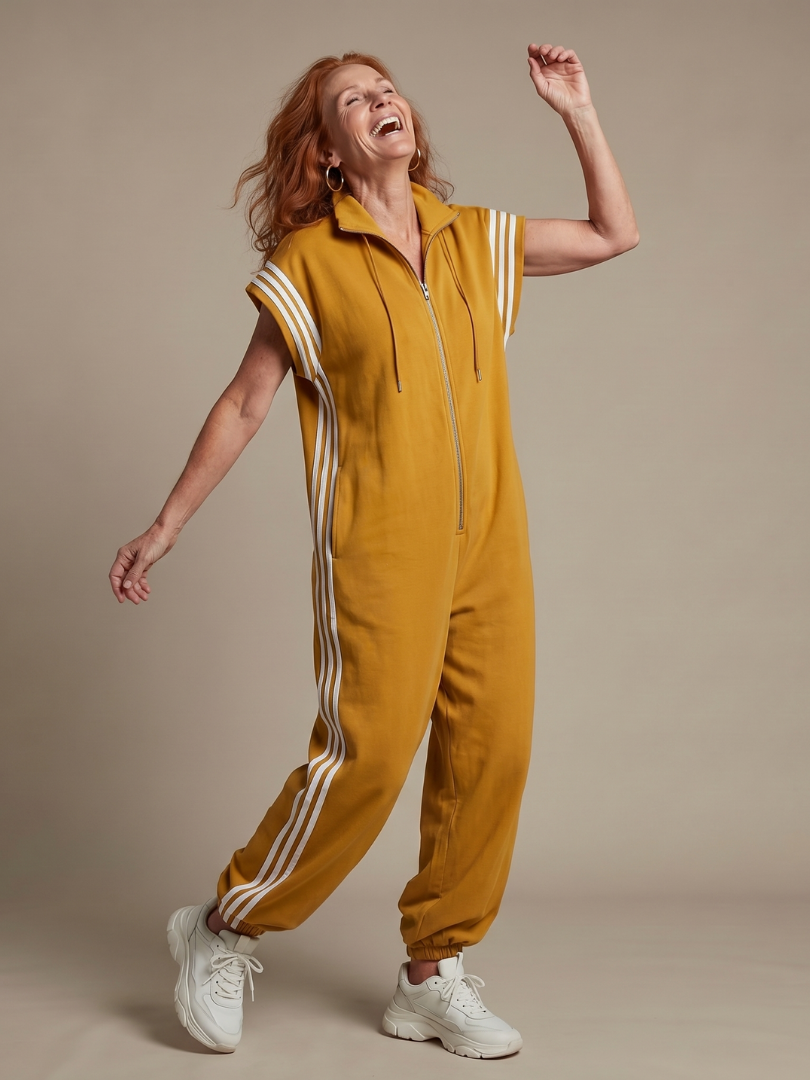 Lark | Zip Front Stripe Panel Jumpsuit