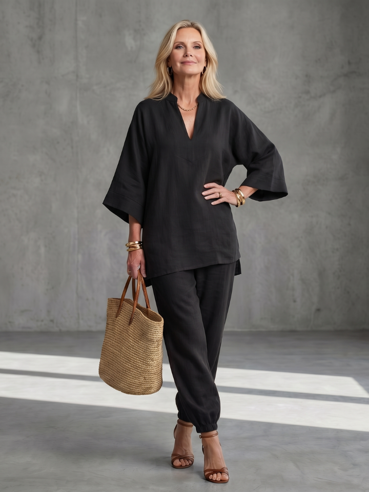 Georgiana | V Neck Tunic Gathered Trouser Set