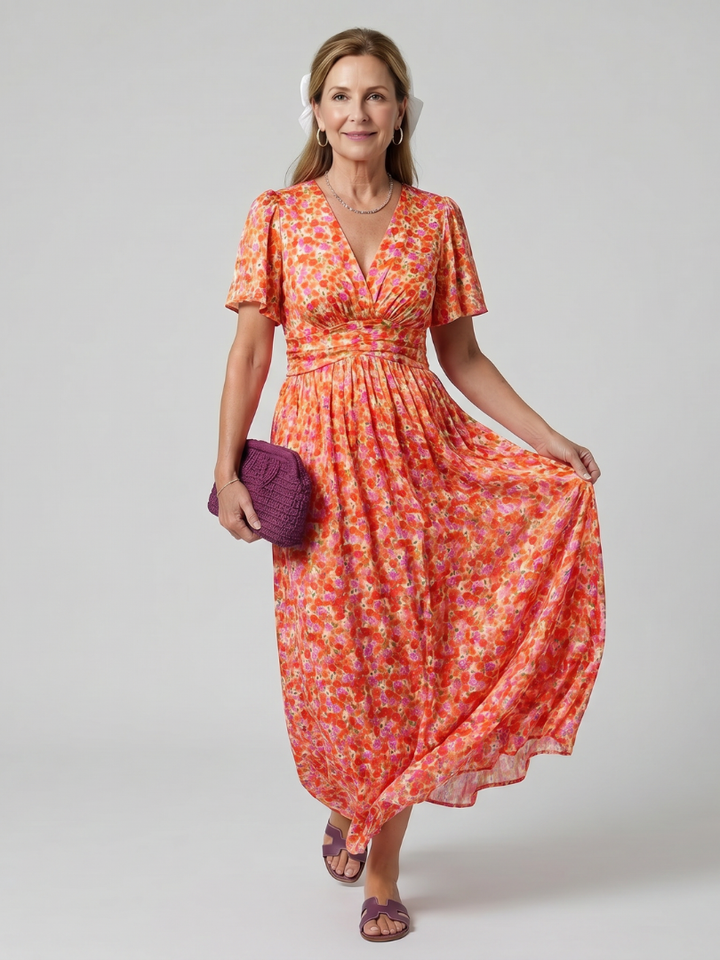 Juna | Short Sleeve Ditsy Floral Print Midi Dress