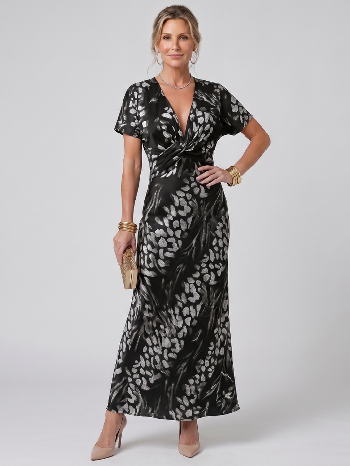 Astra | Short Sleeve Abstract Pattern Maxi Dress
