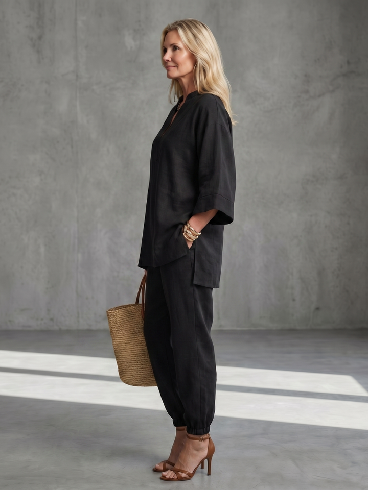 Georgiana | V Neck Tunic Gathered Trouser Set