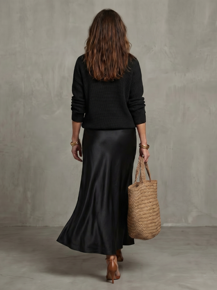 Luciana | Bias Fall Satin Skirt Knit Layer Set