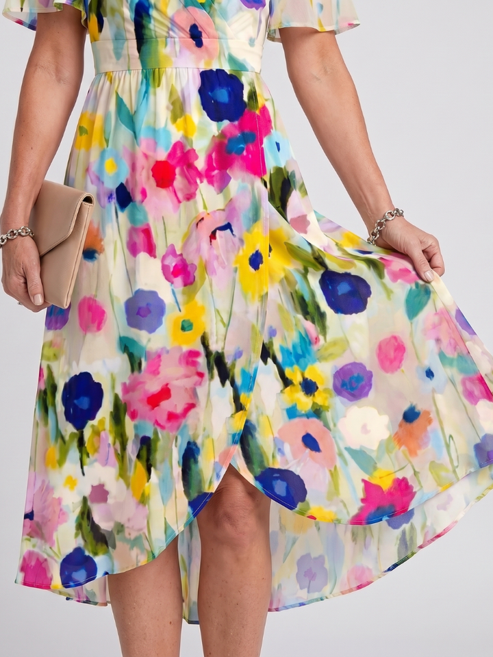 Mirabel | Flutter Sleeve Gathered Waist Floral Print Midi Dress