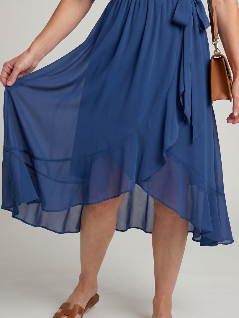 Keziah | Short Sleeve Wrap Soft Flowing Hem Midi Dress