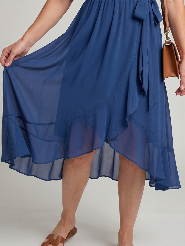 Keziah | Short Sleeve Wrap Soft Flowing Hem Midi Dress