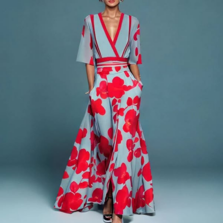 Hazel | Belted V-Neck Floral Maxi Dress