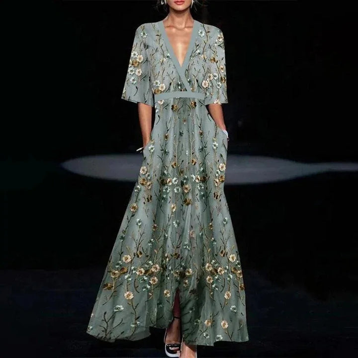 Hazel | Belted V-Neck Floral Maxi Dress