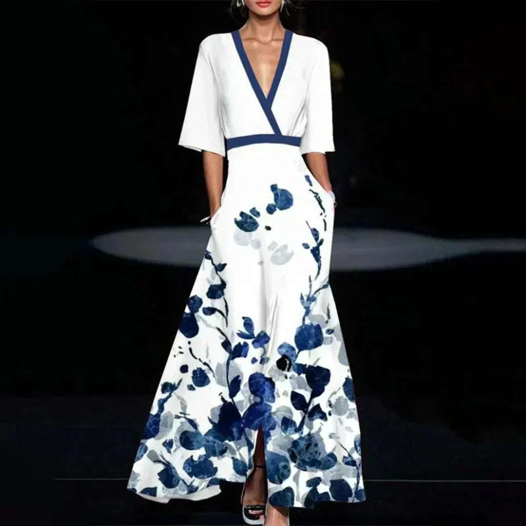 Hazel | Belted V-Neck Floral Maxi Dress
