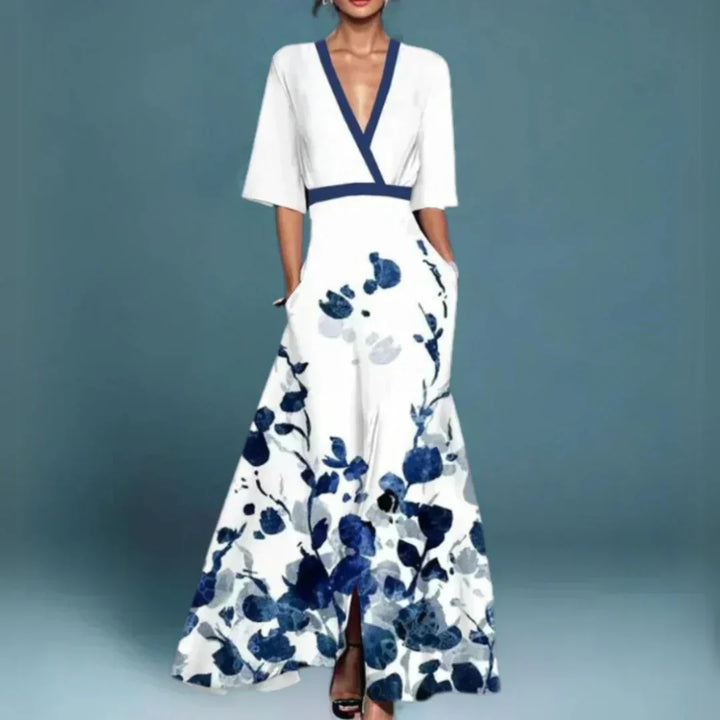 Hazel | Belted V-Neck Floral Maxi Dress
