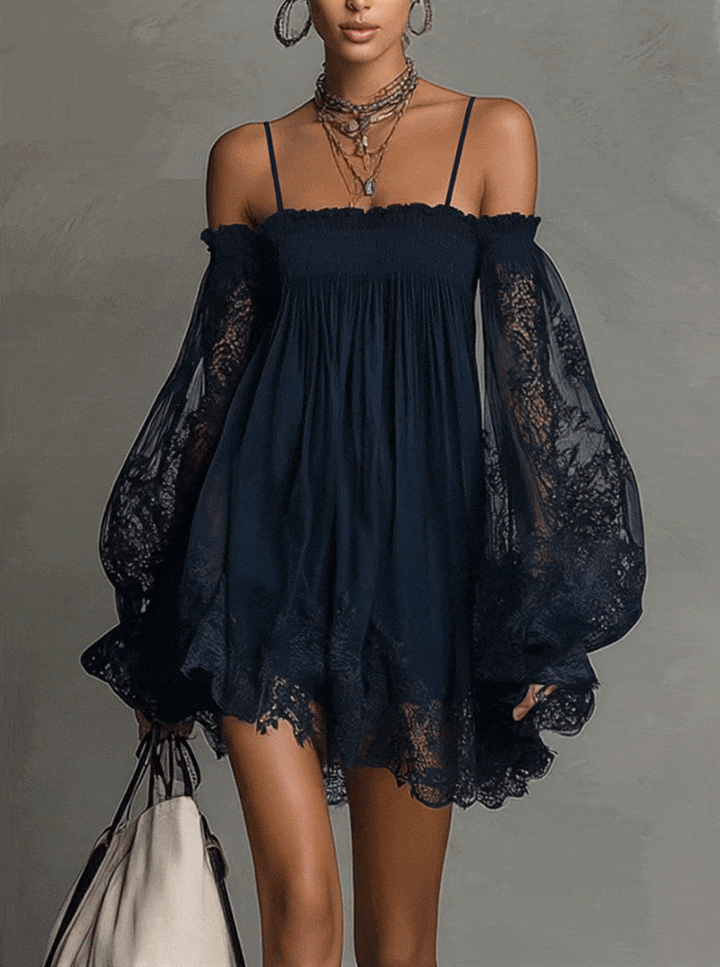 Noemi™ | Navy Lace Chiffon Mini Dress