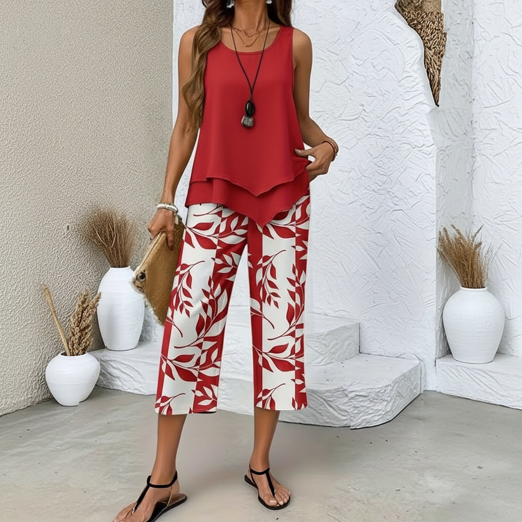 Avy™ | Casual Leaf Print Two-Piece Set