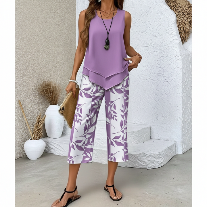 Avy™ | Casual Leaf Print Two-Piece Set